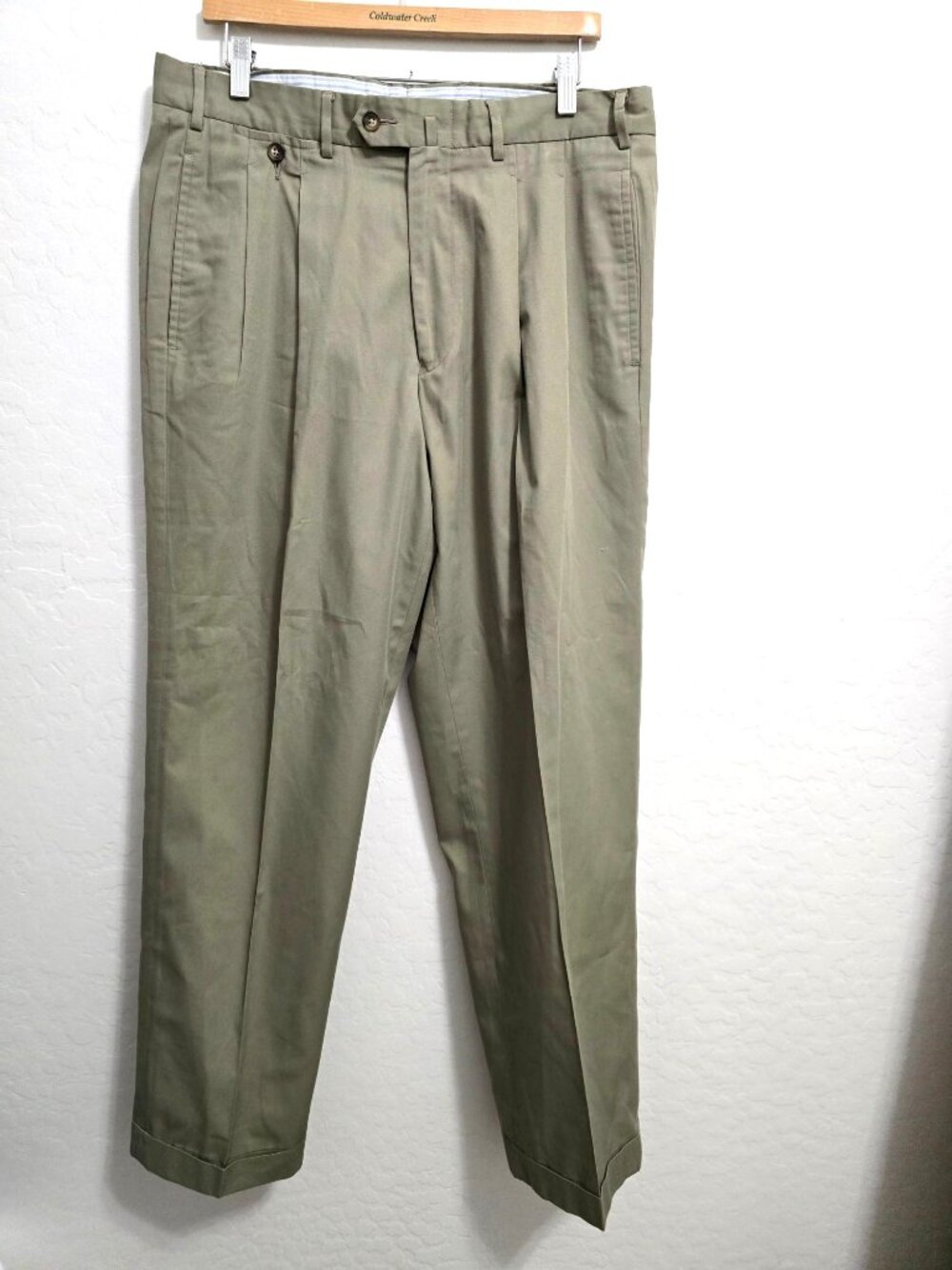 Façonnable Mens Pleated Olive Khaki Pants 36x46 Cotton-Blend Classic Fit